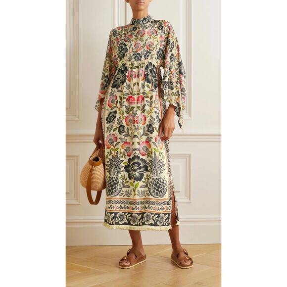 FARM Rio Dresses & Skirts - Farm Rio Romantic Garden Floral High Neck  Dramatic Sleeves Maxi Dress Size XL